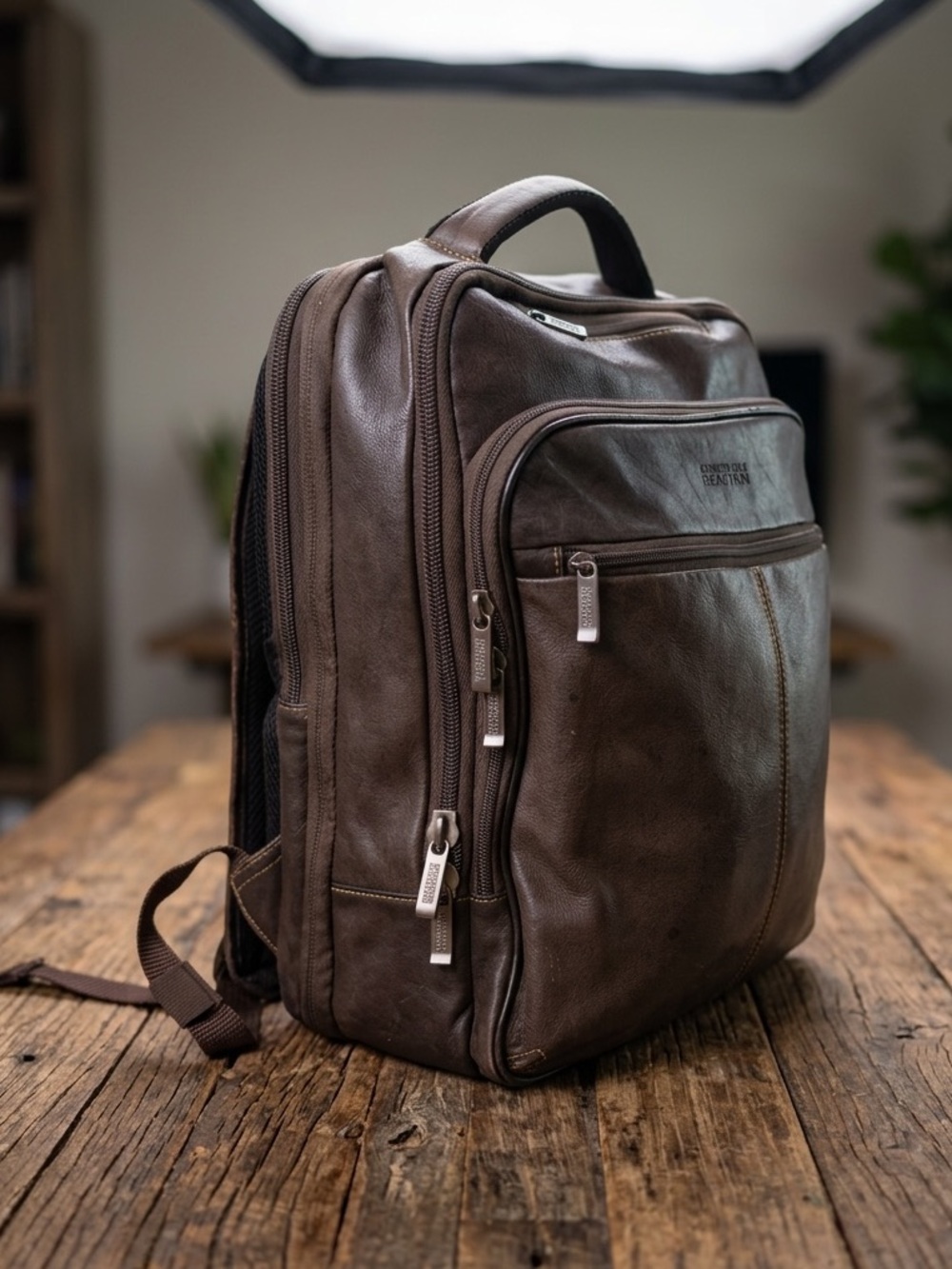 Kenneth Cole Genuine Leather Laptop Backpack Brown Business Computer bag